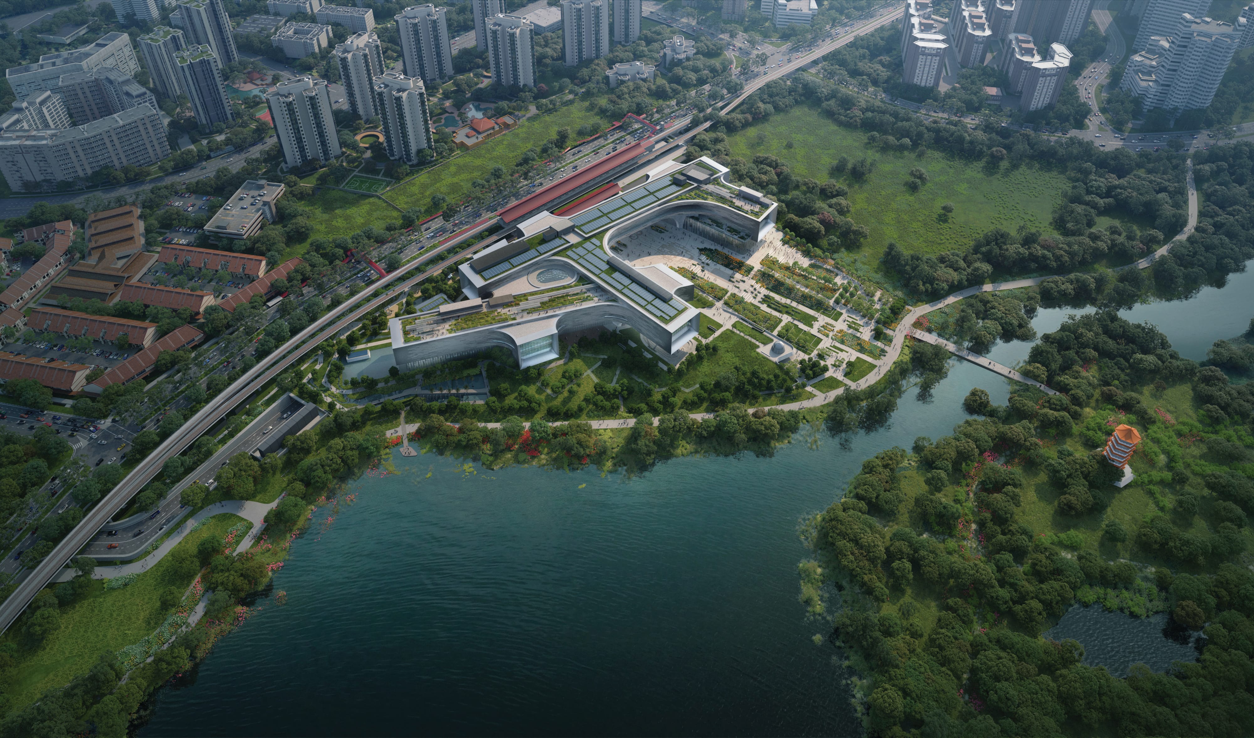 An artist’s impression showing bird’s eye view of the new Science Centre along Jurong Lake Gardens